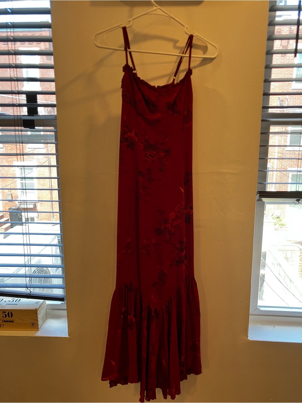 Reformation Aiko Maxi Dress in Deep Red with Fringe - Picture 5 of 6